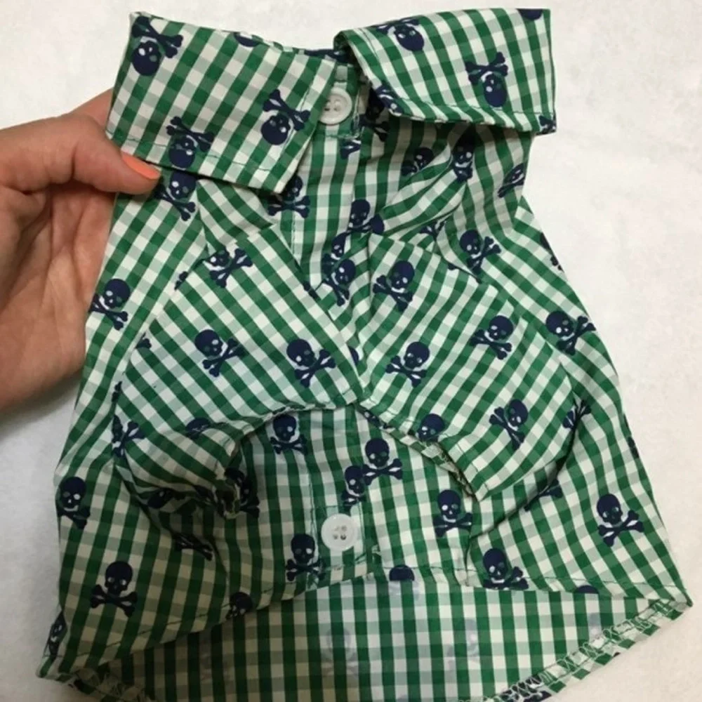 Gingham plaid shirt with skull and bones for small dogs